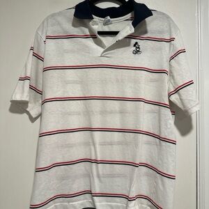 Vintage 80's Disney Mickey Mouse SX: XL Lightweight Striped Preppy Polo Shirt.